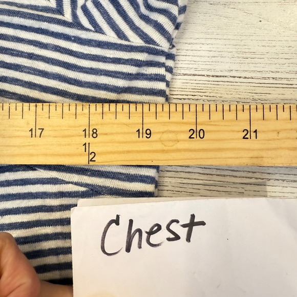 J McLaughlin Shirt L Navy Stripe Linen Cotton 3/4 Sleeve Button Coastal Preppy - Picture 5 of 10